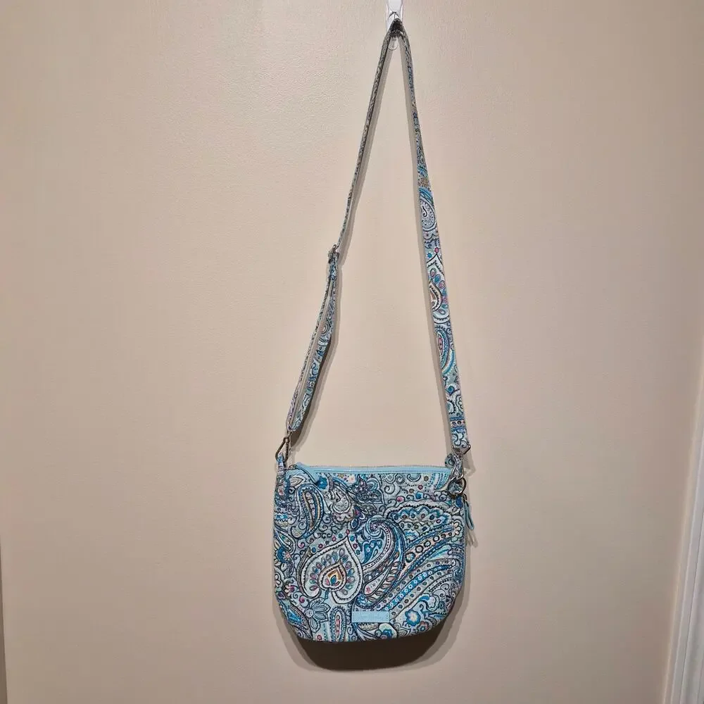 Vera Bradley Retired Daisy Dot Paisley Quilted Cotton Carson Mini Hobo Blue